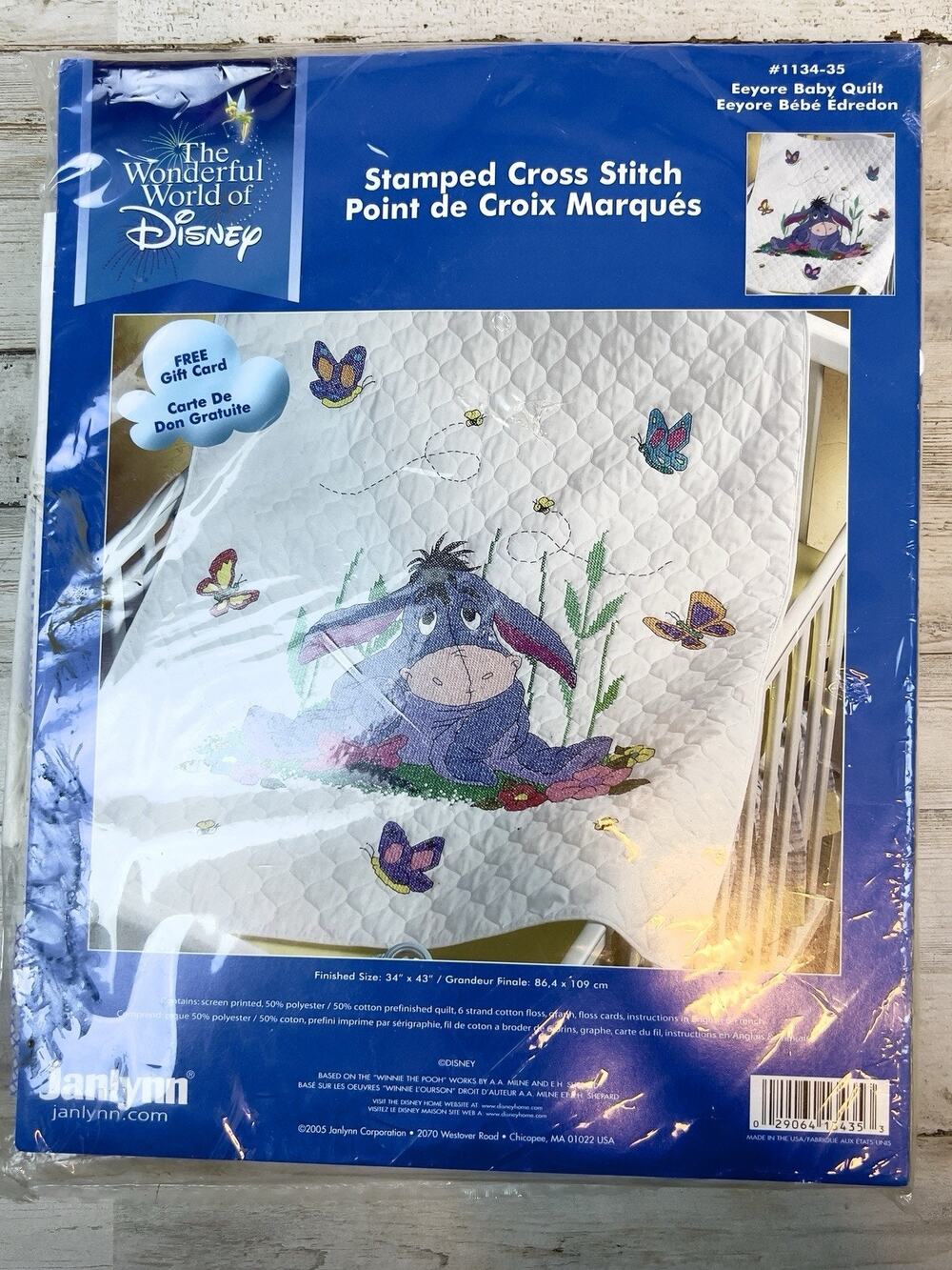 Walt Disney Eeyore Baby Quilt Stamped Cross Stitch Kit Janlynn #1134-35 Vintage